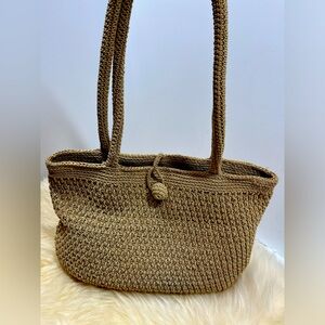 Liz Claiborne Crochet Vintage Taupe Double Handle Tote